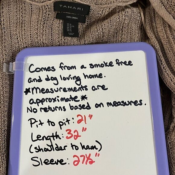 Tahari XL tan linen open cardigan EUC - Picture 7 of 8